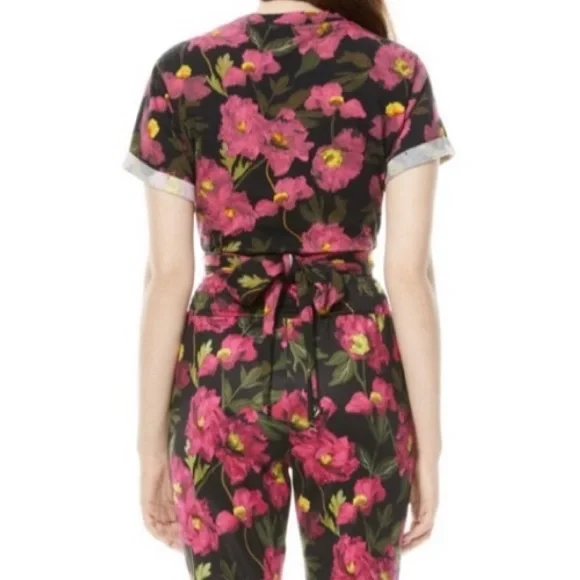 Alice + Olivia | Jasper Tie Waist Roll Sleeve T-Shirt Top Size XL - Picture 9 of 9